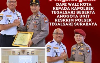 Kapolsek Tegalsari Bersama Kanitreskrim dan personil Reskrim Terima Penghargaan dari Pjs. Walikota Surabaya