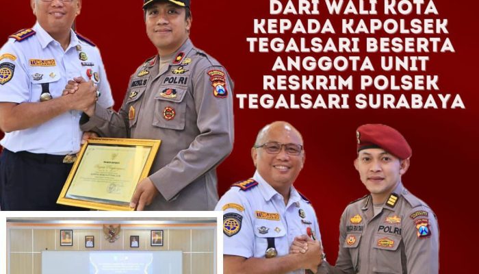 Kapolsek Tegalsari Bersama Kanitreskrim dan personil Reskrim Terima Penghargaan dari Pjs. Walikota Surabaya