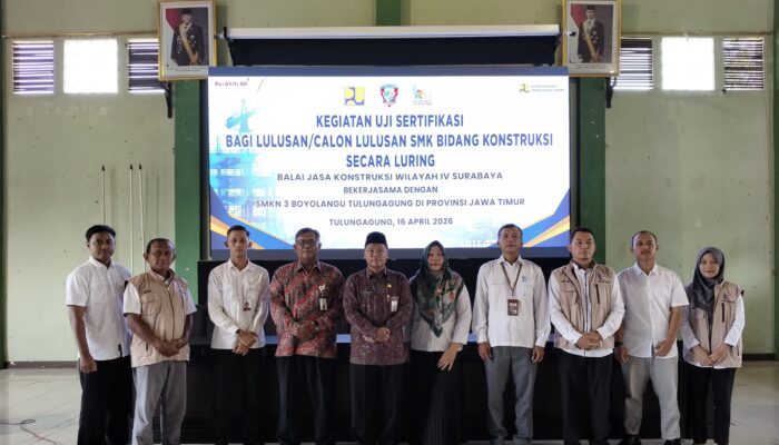 Satu-satunya di Tulungagung, SMKN 3 Boyolangu Gandeng Kementerian PUPR Sertifikasi Siswa DPIB dan TKP