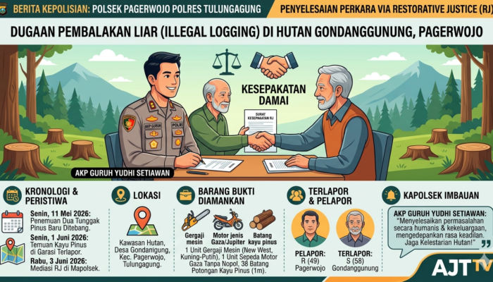 Ditebang Tanpa Izin, Kasus Illegal Logging Pohon Pinus di Pagerwojo Tulungagung Berakhir Damai Lewat Restorative Justice