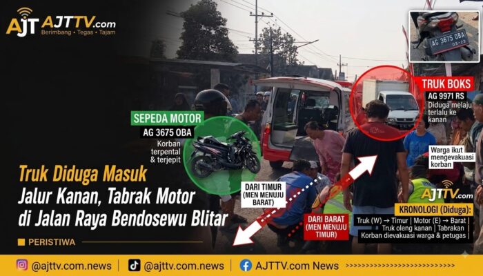 Diduga Oleng ke Jalur Kanan, Truk Boks Hantam Pemotor di Jalan Raya Bendosewu Blitar